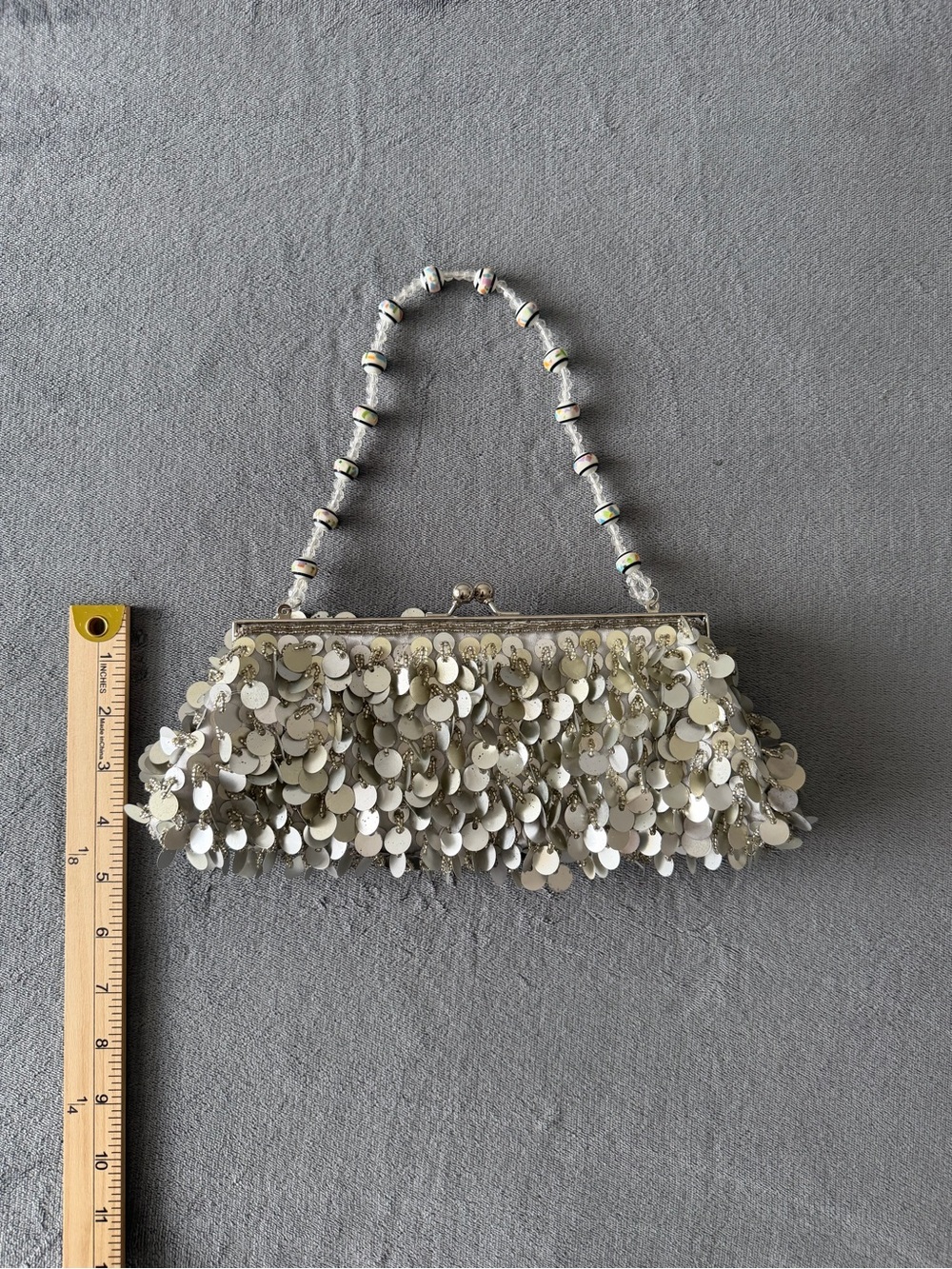 Sequined Silver Evening Clutch Bag - Picture 3 of 8